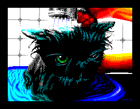 ZX-Spectrum graphics pixelated with Art Studio and Burial GFX Editor ZX-Spectrum kitty cat clean